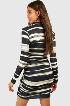 Bodycon Dresses*boohoo Wide Rib Tie Dye High Neck Bodycon Dress black
