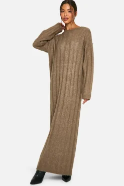 Maxi Dresses|Jumper Dresses*boohoo Wide Soft Rib Knitted Maxi Dress mocha