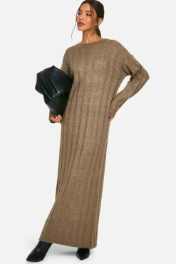 Maxi Dresses|Jumper Dresses*boohoo Wide Soft Rib Knitted Maxi Dress mocha