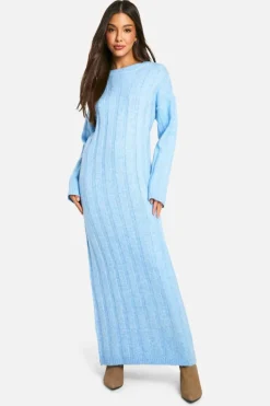 Maxi Dresses|Jumper Dresses*boohoo Wide Soft Rib Knitted Maxi Dress sky blue