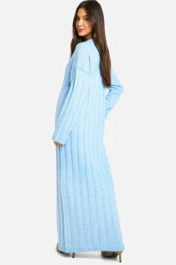 Maxi Dresses|Jumper Dresses*boohoo Wide Soft Rib Knitted Maxi Dress sky blue