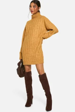 Jumper Dresses|Jumper Dresses*boohoo Wide Soft Rib Roll Neck Jumper Dress mustard