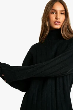 Jumper Dresses|Jumper Dresses*boohoo Wide Soft Rib Roll Neck Jumper Dress black