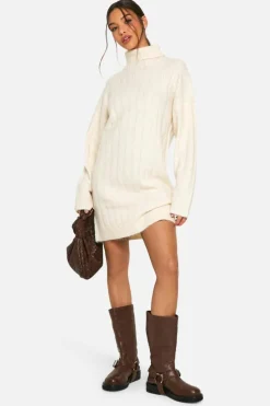 Jumper Dresses|Jumper Dresses*boohoo Wide Soft Rib Roll Neck Jumper Dress ecru