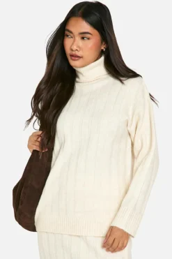 Knitted Co-Ords|Bottoms*boohoo Wide Soft Rib Roll Neck Jumper And Maxi Skirt Co-ord ecru