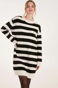 Jumper Dresses|Jumper Dresses*Blue Vanilla Wide Stripe Crew Neck Jumper Dress Stone