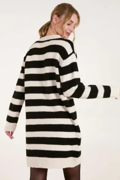 Jumper Dresses|Jumper Dresses*Blue Vanilla Wide Stripe Crew Neck Jumper Dress Stone