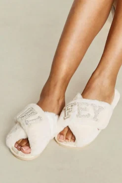Slippers|Slippers*boohoo Wifey Embellished Slippers cream