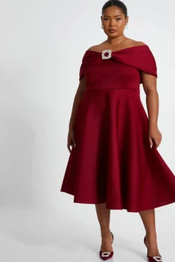 Midi Dresses*Quiz Curve Skater Midi Dress Wine