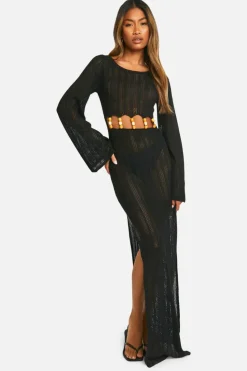 Jumper Dresses|Jumper Dresses*boohoo Wooden Bead Cut Out Detail Crochet Maxi Dress black