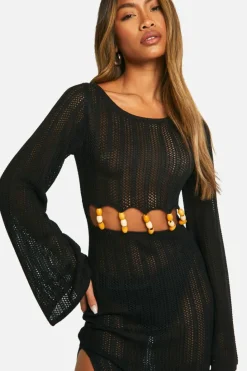 Jumper Dresses|Jumper Dresses*boohoo Wooden Bead Cut Out Detail Crochet Maxi Dress black