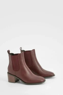 Heels|Heeled Boots*boohoo Wooden Block Heel Tab Detail Shoe Boots oxblood