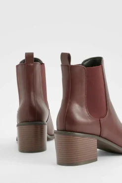 Heels|Heeled Boots*boohoo Wooden Block Heel Tab Detail Shoe Boots oxblood