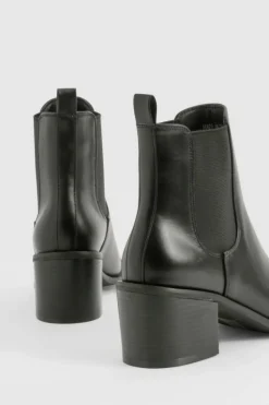 Heels|Heeled Boots*boohoo Wooden Block Heel Tab Detail Shoe Boots black