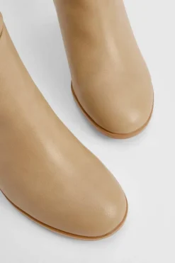 Over The Knee Boots|Knee High Boots*boohoo Wooden Stack Heel Detail Knee High Boots nude