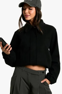 Up To 80% Off Winter Warmers|Bomber Jackets*boohoo Wool Look Collared Bomber Jacket black