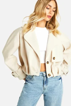 Up To 80% Off Winter Warmers|Wool Look Coats*boohoo Wool Look Cropped Jacket stone