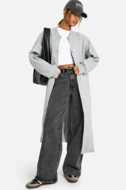 Up To 80% Off Winter Warmers|Bomber Jackets*boohoo Wool Look Maxi Bomber Jacket grey marl