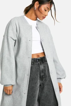 Up To 80% Off Winter Warmers|Bomber Jackets*boohoo Wool Look Maxi Bomber Jacket grey marl