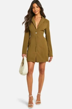 Blazer Dresses*boohoo Woven Cut Out Waist Blazer Dress khaki