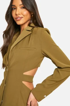 Blazer Dresses*boohoo Woven Cut Out Waist Blazer Dress khaki