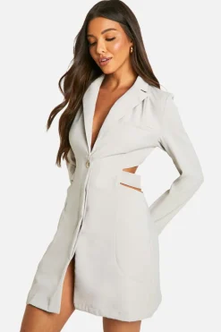 Blazer Dresses|Mini Dresses*boohoo Woven Cut Out Waist Blazer Dress stone