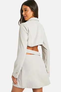 Blazer Dresses|Mini Dresses*boohoo Woven Cut Out Waist Blazer Dress stone