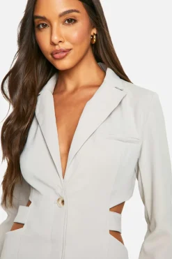 Blazer Dresses|Mini Dresses*boohoo Woven Cut Out Waist Blazer Dress stone