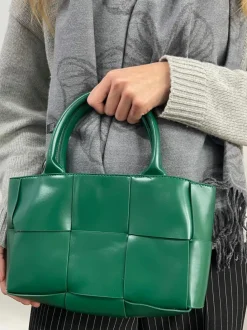Handbags*SVNX Woven Faux Leather Grab Bag in Green