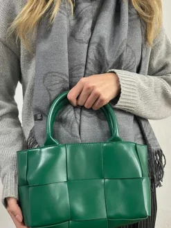 Handbags*SVNX Woven Faux Leather Grab Bag in Green