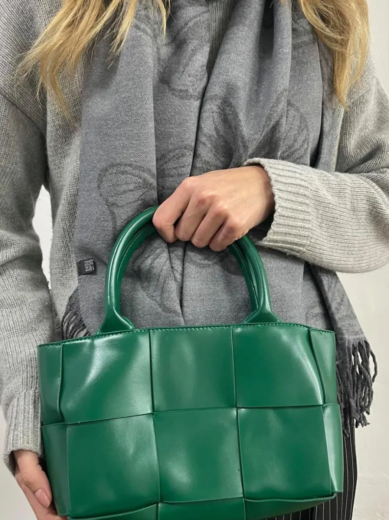 Handbags*SVNX Woven Faux Leather Grab Bag in Green