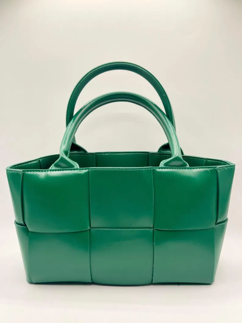 Handbags*SVNX Woven Faux Leather Grab Bag in Green