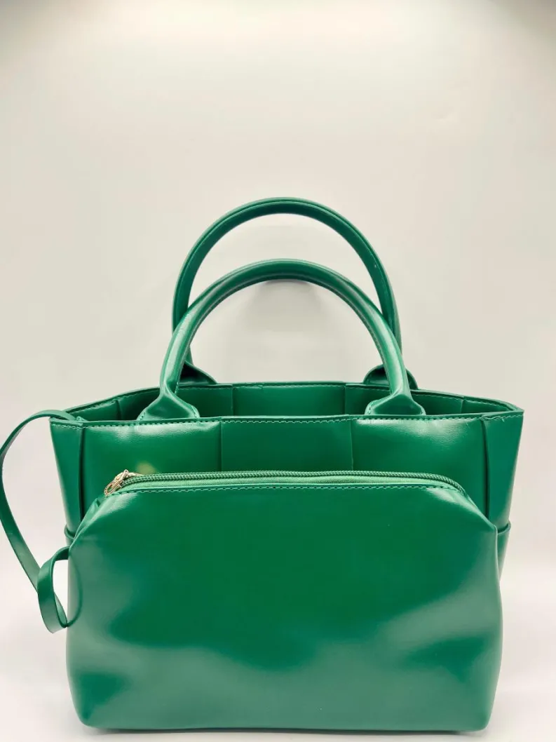 Handbags*SVNX Woven Faux Leather Grab Bag in Green