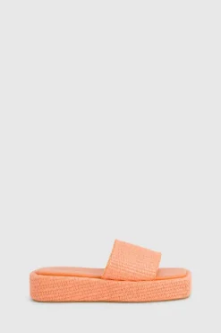 Sandals*boohoo Woven Flatform Sliders orange