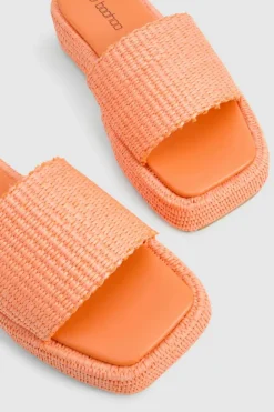 Sandals*boohoo Woven Flatform Sliders orange
