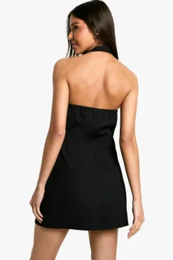 Mini Dresses|Suits & Tailoring*boohoo Woven Halterneck Button Up Mini Dress black