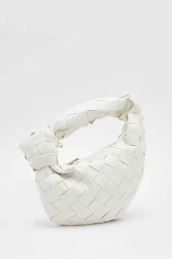 Woven Bags|Handbags*boohoo Woven Knot Handle Grab Bag white