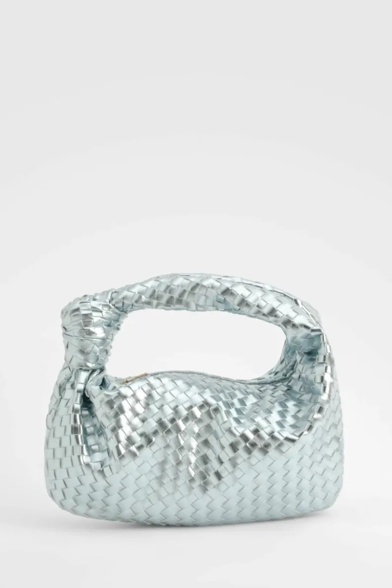 Woven Bags|Handbags*boohoo Woven Knot Handle Grab Bag light blue