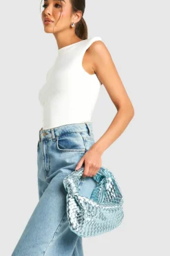 Woven Bags|Handbags*boohoo Woven Knot Handle Grab Bag light blue