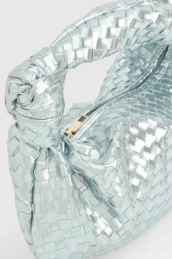 Woven Bags|Handbags*boohoo Woven Knot Handle Grab Bag light blue