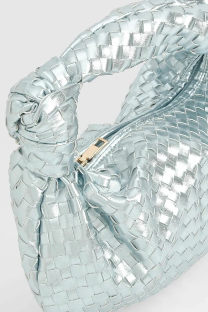Woven Bags|Handbags*boohoo Woven Knot Handle Grab Bag light blue