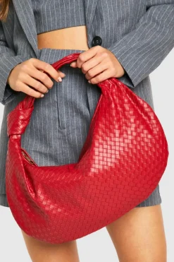 Woven Bags|Shoulder Bags*boohoo Woven Knotted Strap Detail Oversized Shoulder Bag red