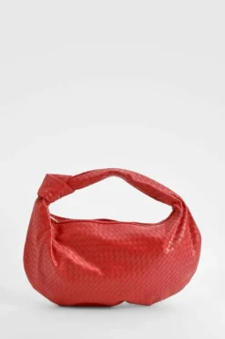 Woven Bags|Shoulder Bags*boohoo Woven Knotted Strap Detail Oversized Shoulder Bag red