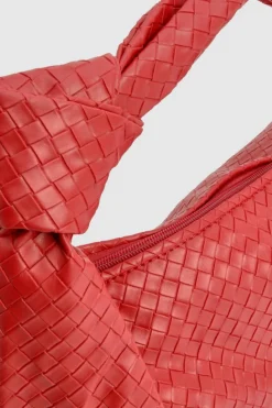 Woven Bags|Shoulder Bags*boohoo Woven Knotted Strap Detail Oversized Shoulder Bag red