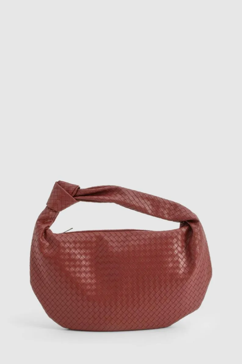 Woven Bags|Shoulder Bags*boohoo Woven Knotted Strap Detail Oversized Shoulder Bag burgundy