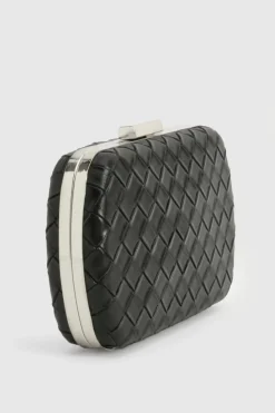 Woven Bags|Handbags*boohoo Woven Leather Look Clutch Bag black