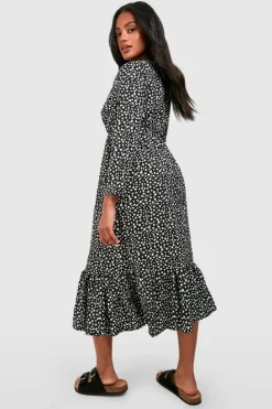 Midi Dresses*boohoo Woven Mixed Polka Dot Dress black