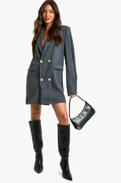 Blazer Dresses|Mini Dresses*boohoo Woven Pocket Front Oversized Blazer Dress charcoal