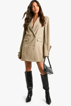 Blazer Dresses|Mini Dresses*boohoo Woven Pocket Front Oversized Blazer Dress taupe