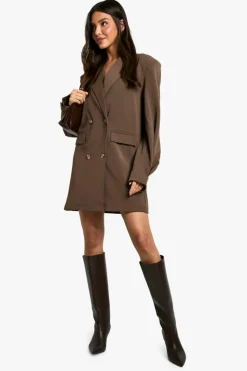Blazer Dresses|Mini Dresses*boohoo Woven Pocket Front Oversized Blazer Dress chocolate